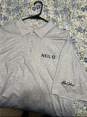Peter Millar Light Blue Geometric Print Polo with 'NEIL' Embroidery XL